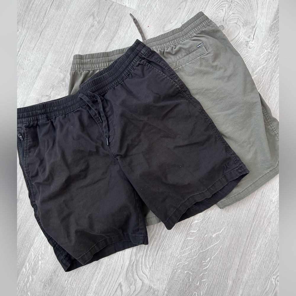 Hurley Men's Athletic Shorts in Black and Olive